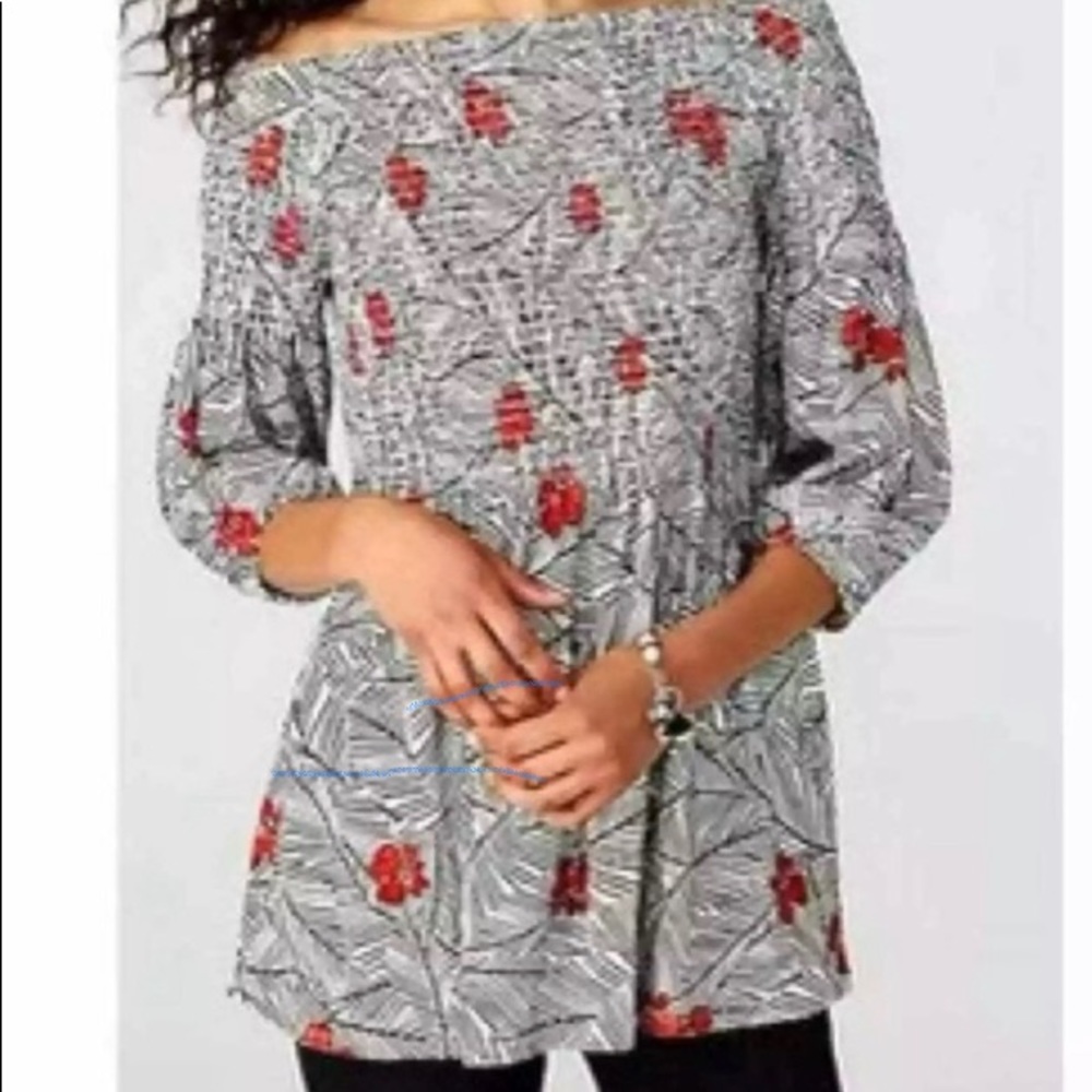 J. Jill Boho Peasant Blouse Sz M Black/White/Red